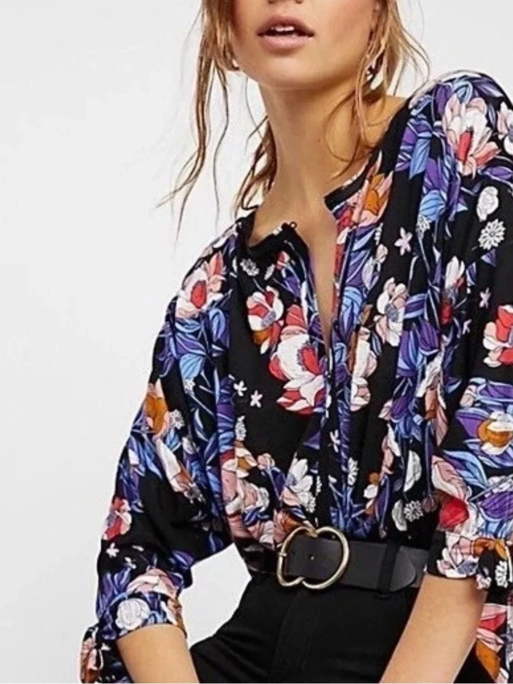 Free People Keepin On Boho Tee Floral Patterned Top Size LARGE OB749067